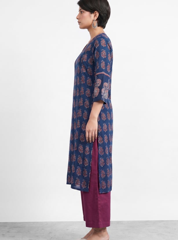 MELANGE Ethnic Motif V-Neck 3/4th Sleeves Straight Kurta