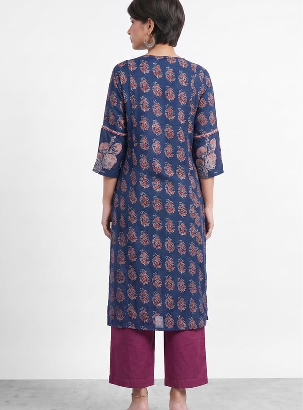 MELANGE Ethnic Motif V-Neck 3/4th Sleeves Straight Kurta