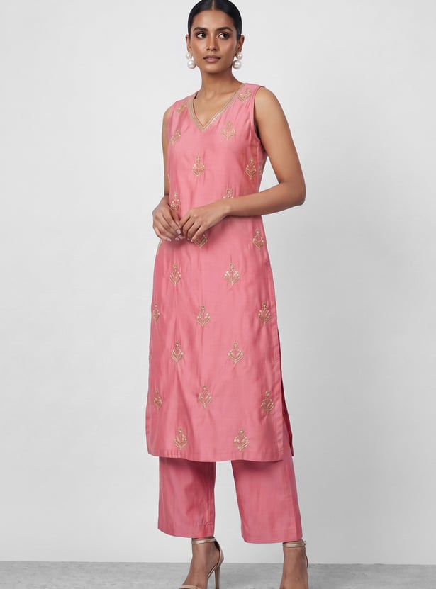 MELANGE Embroidered Straight Kurta Set