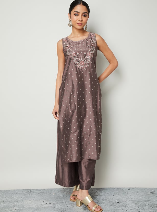 MELANGE Embroidered Straight Kurta Set