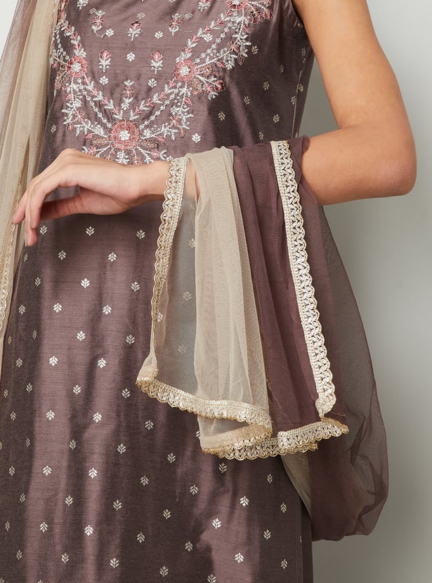 MELANGE Embroidered Straight Kurta Set
