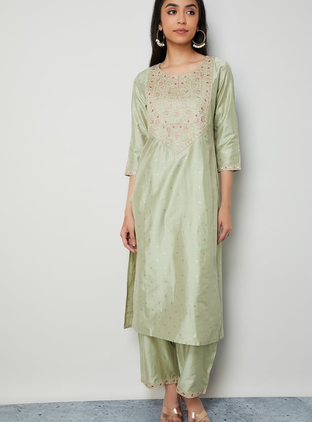 MELANGE Embroidered Straight Kurta Set