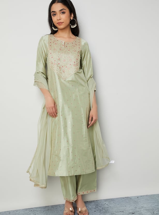 MELANGE Embroidered Straight Kurta Set