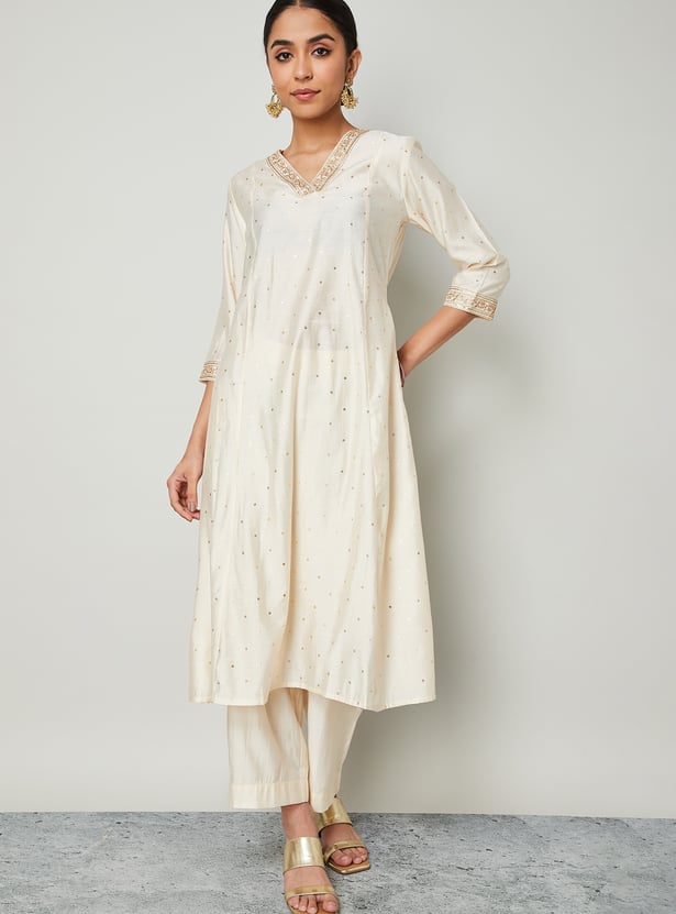 MELANGE Embroidered A-line Kurta