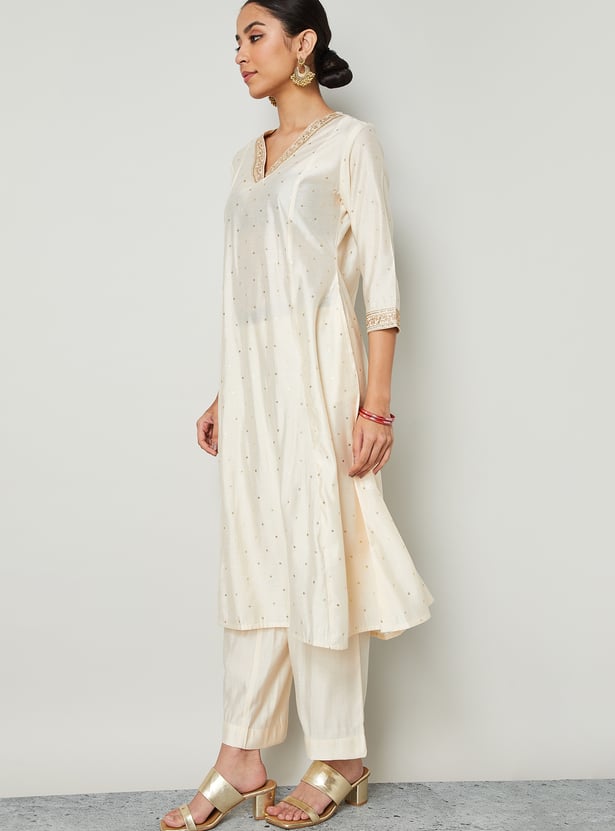 MELANGE Embroidered A-line Kurta
