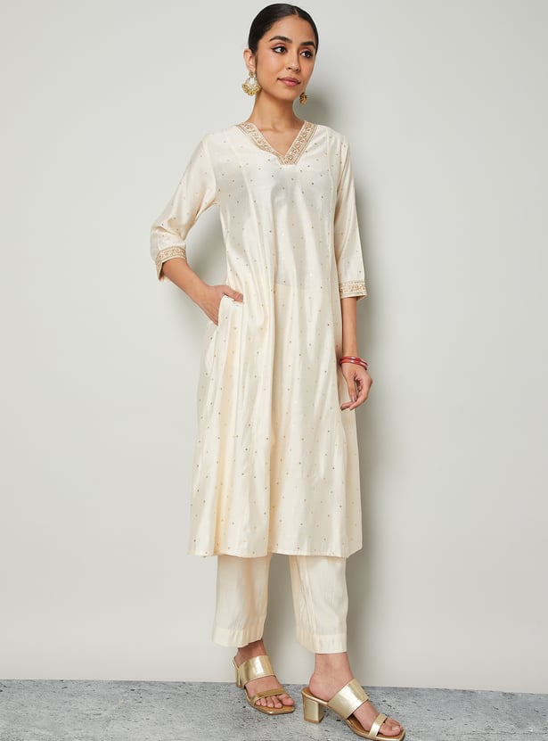 MELANGE Embroidered A-line Kurta
