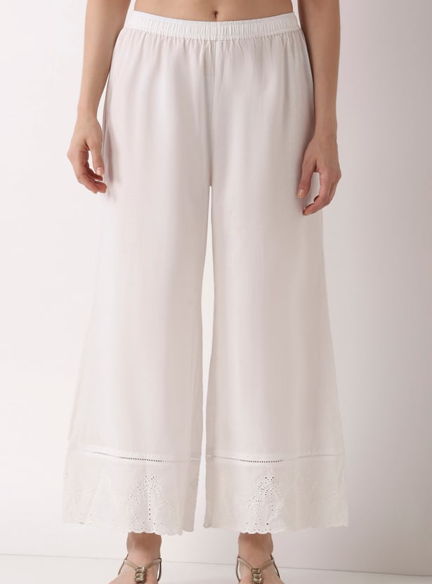 BIBA Schiffli Flared Palazzos