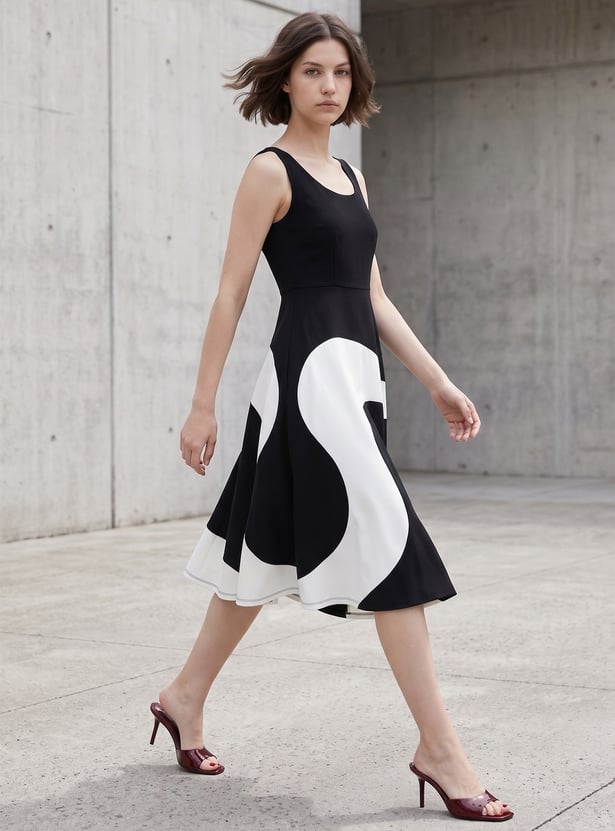 CODE Colourblock Fit & Flare Midi Dress