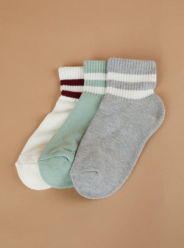 FAME FOREVER Striped Ankle Length Socks - Pack of 3