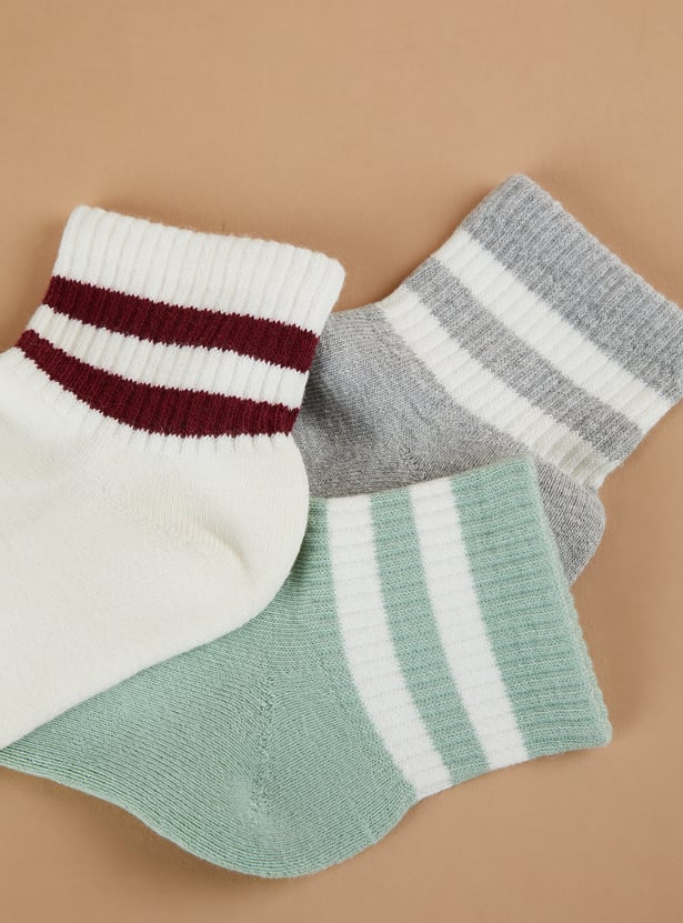 FAME FOREVER Striped Ankle Length Socks - Pack of 3