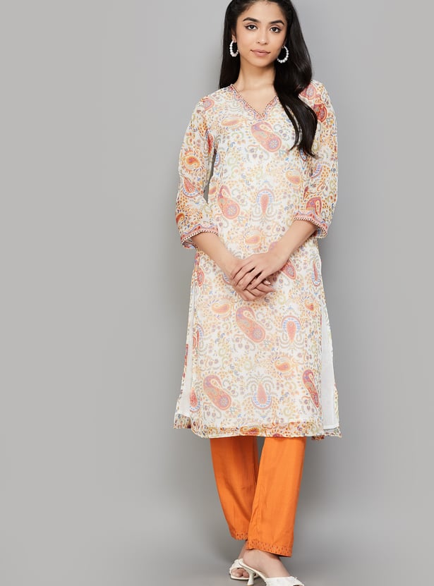 W Paisley Print Straight Kurta
