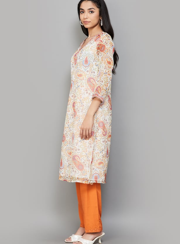 W Paisley Print Straight Kurta