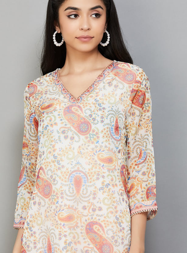 W Paisley Print Straight Kurta