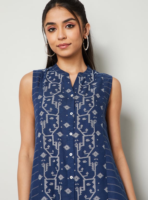 MELANGE Ethnic Motif Band Collar Sleeveless Straight Kurta