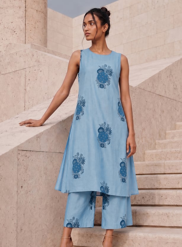 MELANGE Floral Print A-line Kurta Set