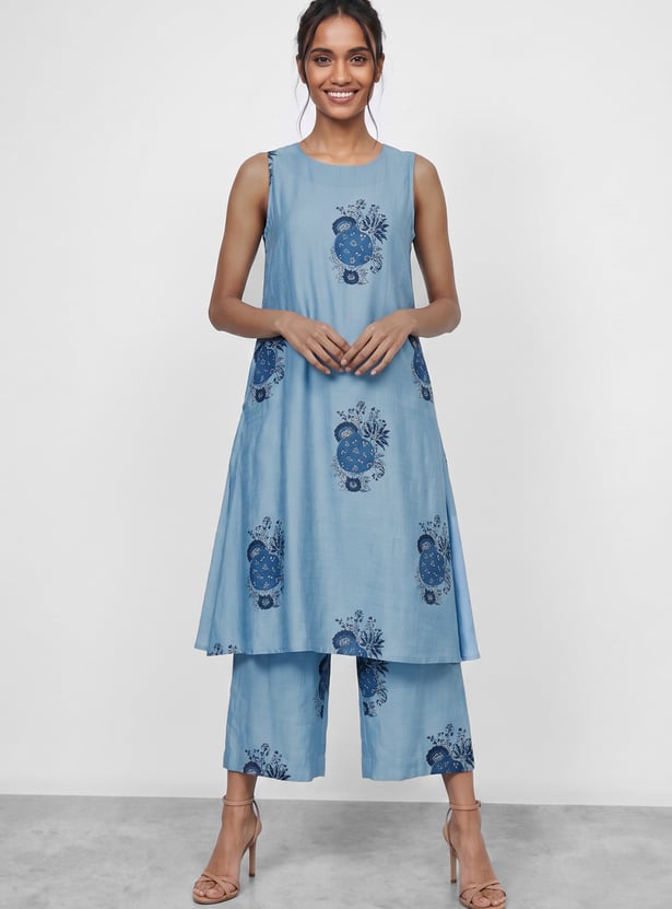 MELANGE Floral Print A-line Kurta Set
