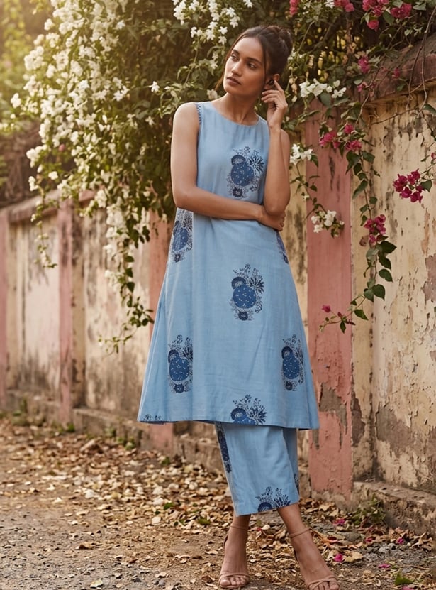 MELANGE Floral Print A-line Kurta Set