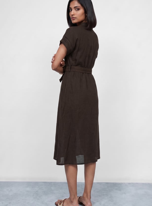 COLOUR ME Solid Midi Shirt Dress