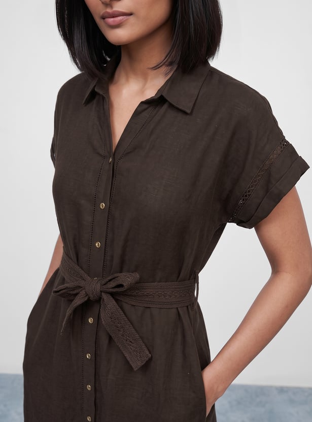 COLOUR ME Solid Midi Shirt Dress