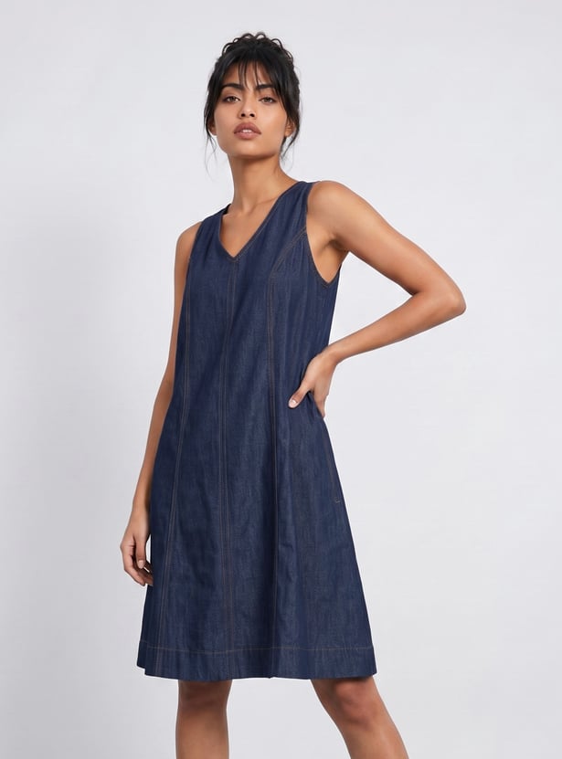 COLOUR ME Solid Denim Dress