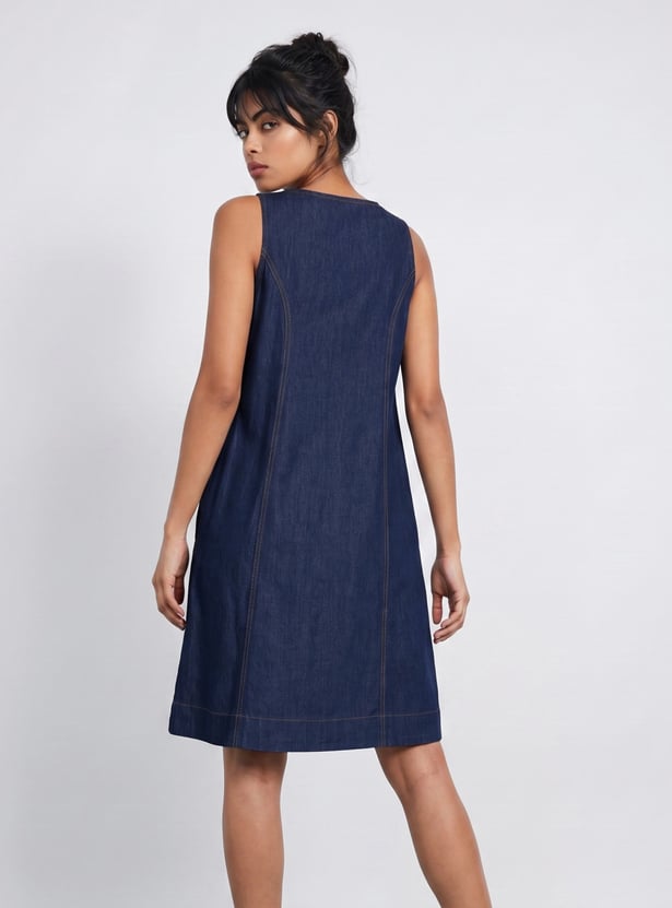 COLOUR ME Solid Denim Dress