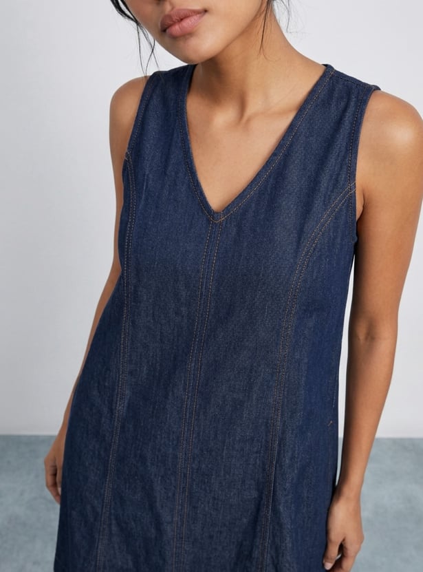 COLOUR ME Solid Denim Dress