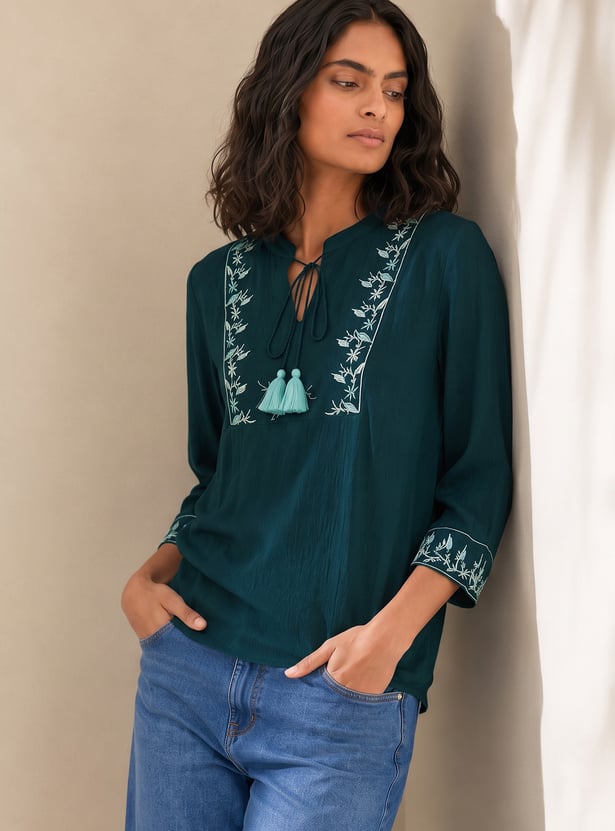 COLOUR ME Embroidered Tie-Up Top