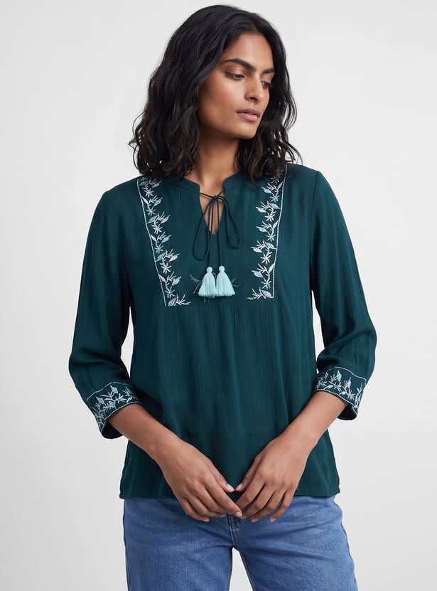 COLOUR ME Embroidered Tie-Up Top