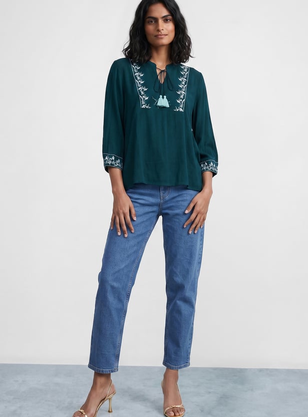COLOUR ME Embroidered Tie-Up Top
