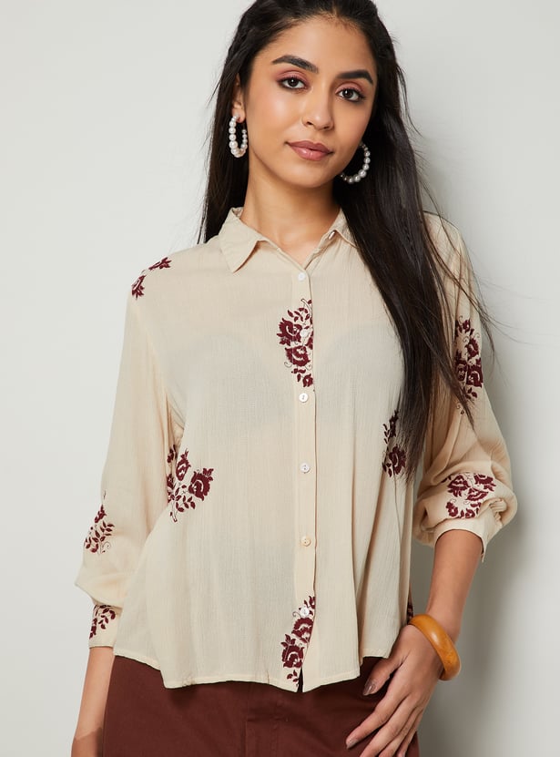COLOUR ME BY MELANGE Embroidered Shirt Top