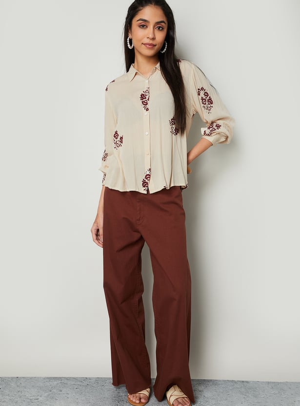 COLOUR ME BY MELANGE Embroidered Shirt Top