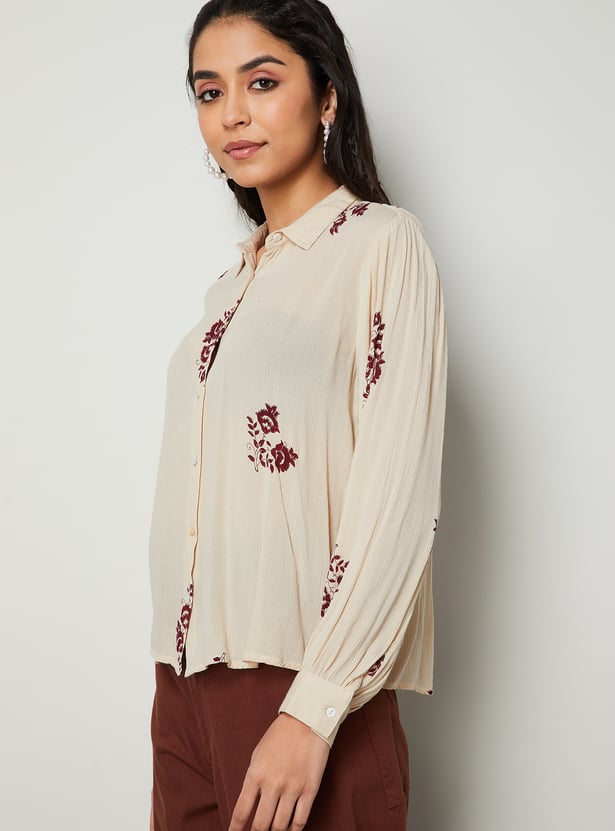 COLOUR ME BY MELANGE Embroidered Shirt Top