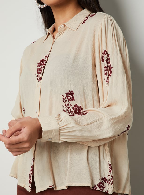 COLOUR ME BY MELANGE Embroidered Shirt Top