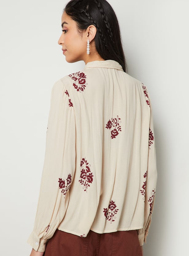 COLOUR ME BY MELANGE Embroidered Shirt Top