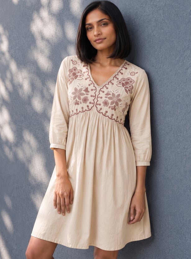 COLOUR ME Embroidered A-line Dress