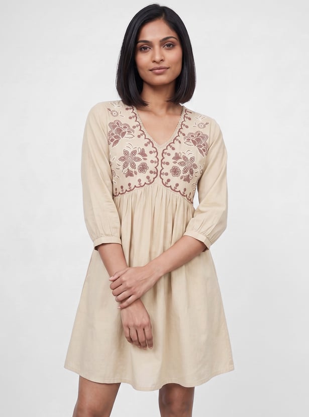 COLOUR ME Embroidered A-line Dress