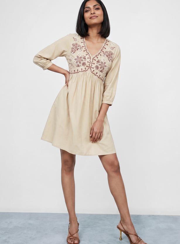 COLOUR ME Embroidered A-line Dress