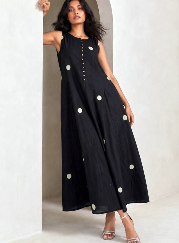 COLOUR ME Embroidered A-Line Maxi Dress