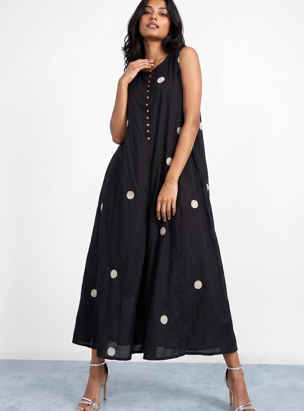 COLOUR ME Embroidered A-Line Maxi Dress