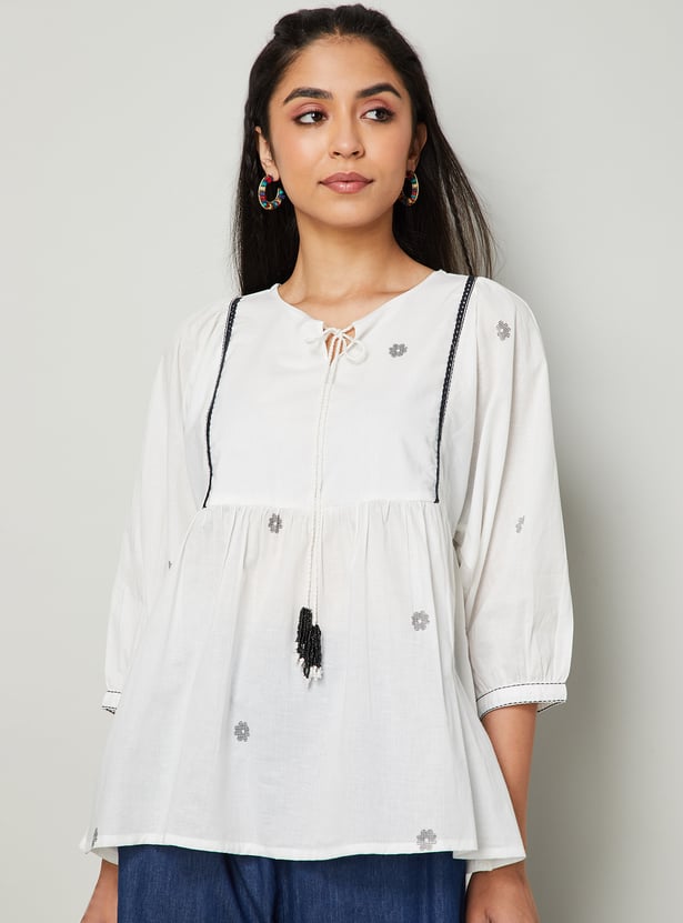 COLOUR ME BY MELANGE Embroidered Peplum Top