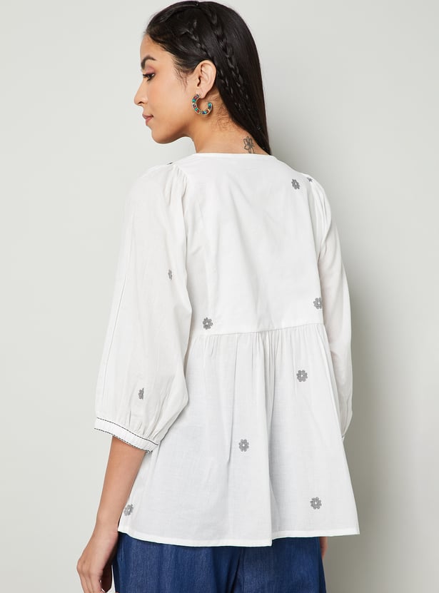 COLOUR ME BY MELANGE Embroidered Peplum Top