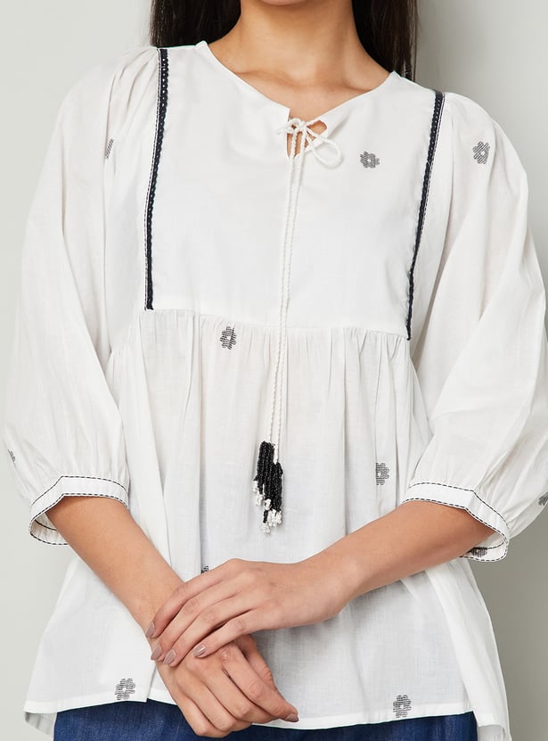 COLOUR ME BY MELANGE Embroidered Peplum Top