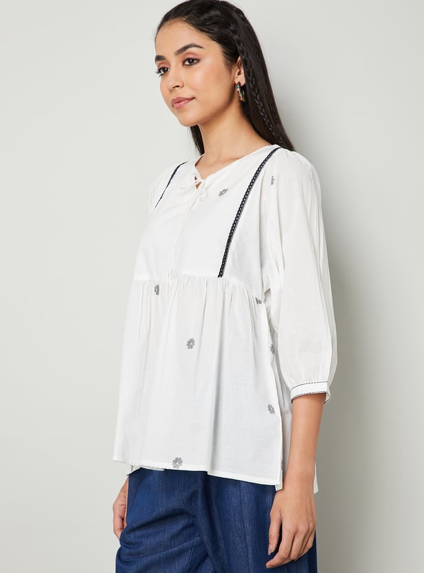 COLOUR ME BY MELANGE Embroidered Peplum Top