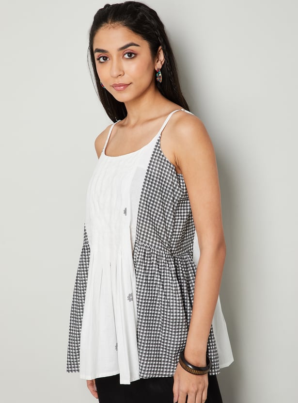COLOUR ME BY MELANGE Checked Sleeveless Top
