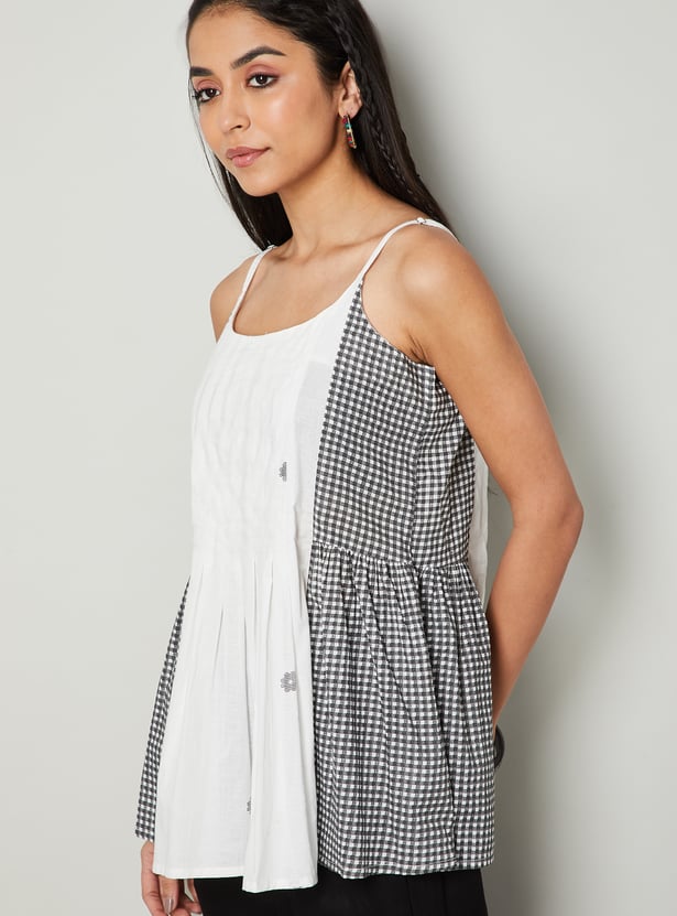 COLOUR ME BY MELANGE Checked Sleeveless Top