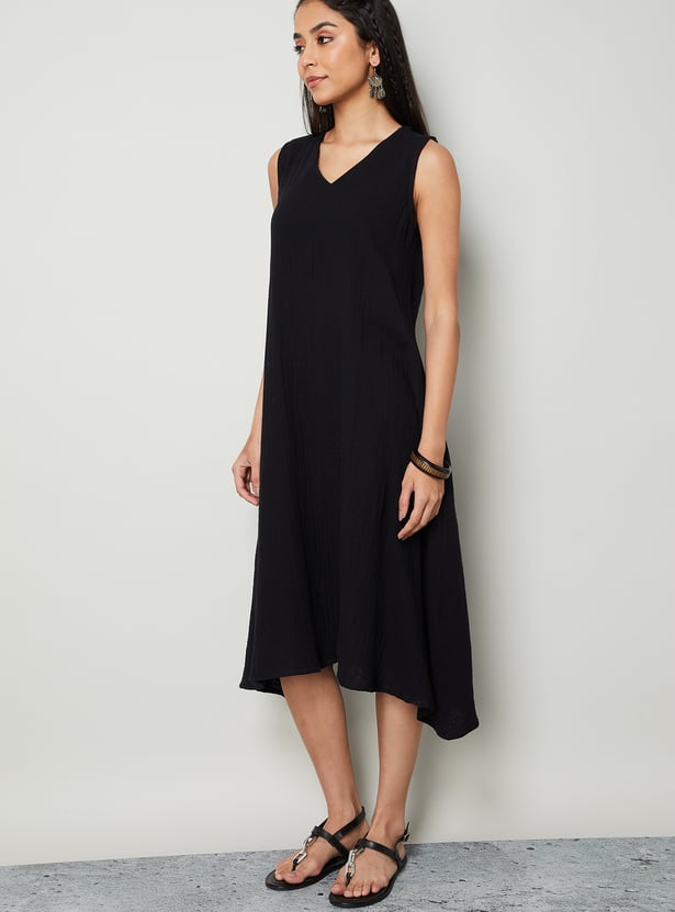 COLOUR ME BY MELANGE Solid A-line Midi Dress