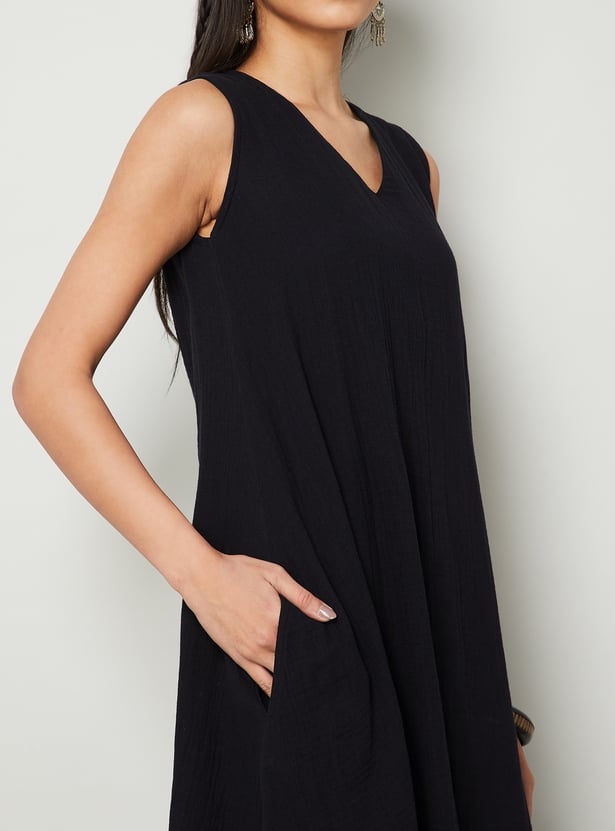 COLOUR ME BY MELANGE Solid A-line Midi Dress