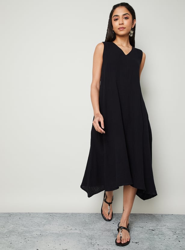COLOUR ME BY MELANGE Solid A-line Midi Dress