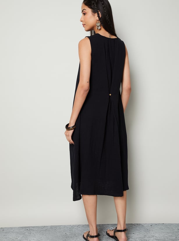 COLOUR ME BY MELANGE Solid A-line Midi Dress