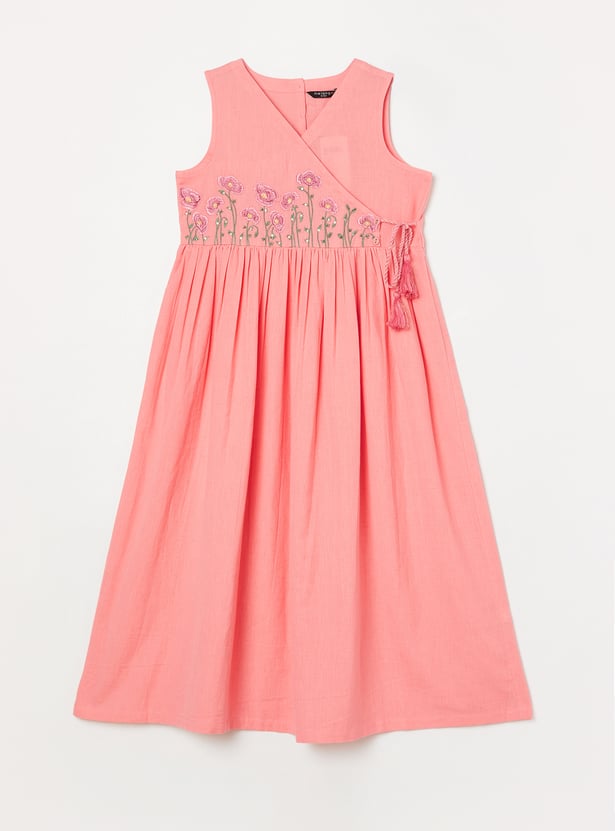 MELANGE Girls Embroidered Tie-Up Dress